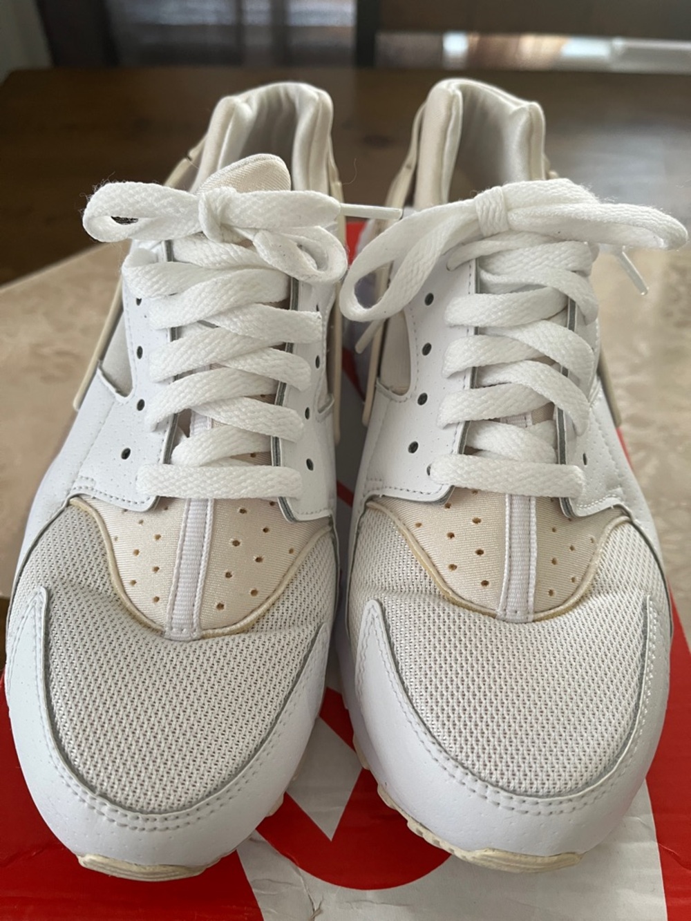 Nike Huarache Run Kids White Cream Lace-Up Sneakers